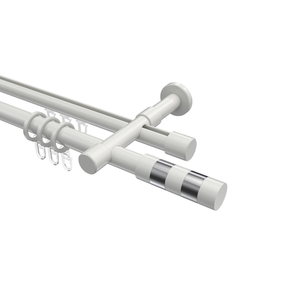 RUNDROHR-INNENLAUF-GARDINENSTANGEN-SET Prestige Mavell 420 cm (geteilt in 3 x 140 cm), 2-läufig, 20 mm Ø Weiß - Chromfarben/Weiß, Metall (420cm) - INTERDECO