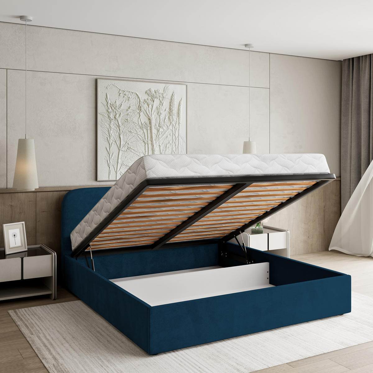 POLSTERBETT RENIVE K 120x200 cm mit Bettkästen - Blau - Blau, Holz/Textil - MASSENO