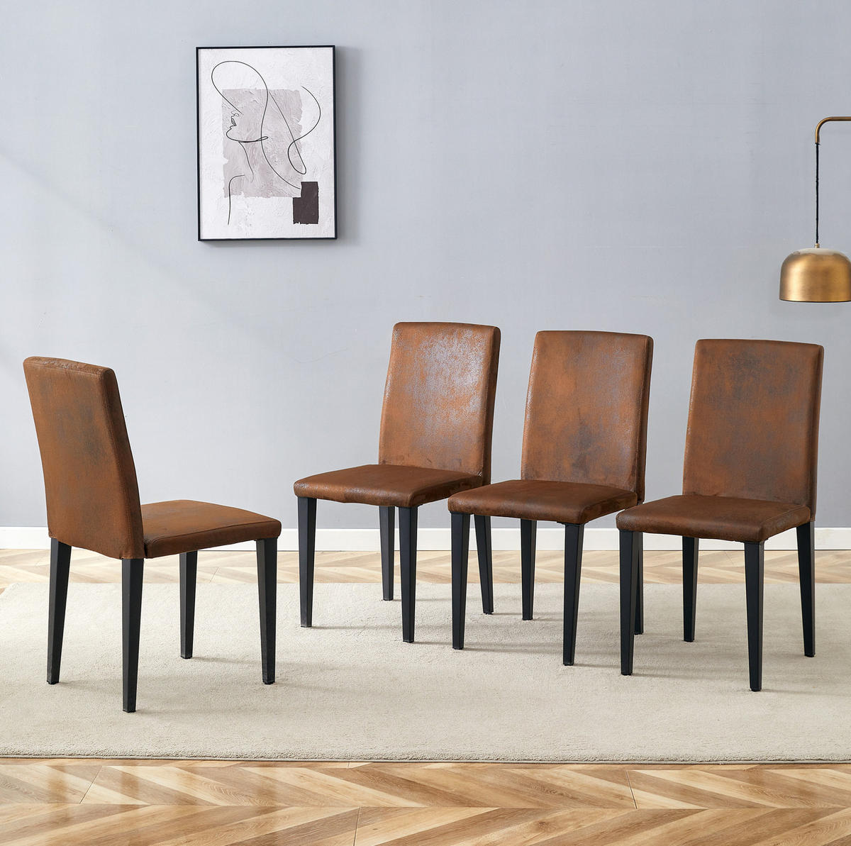 ESSZIMMERSTUHL 4er-Set 90 cm Webstoff Braun Schwarz - Schwarz, Metall (47/90/41cm) - Meubliv