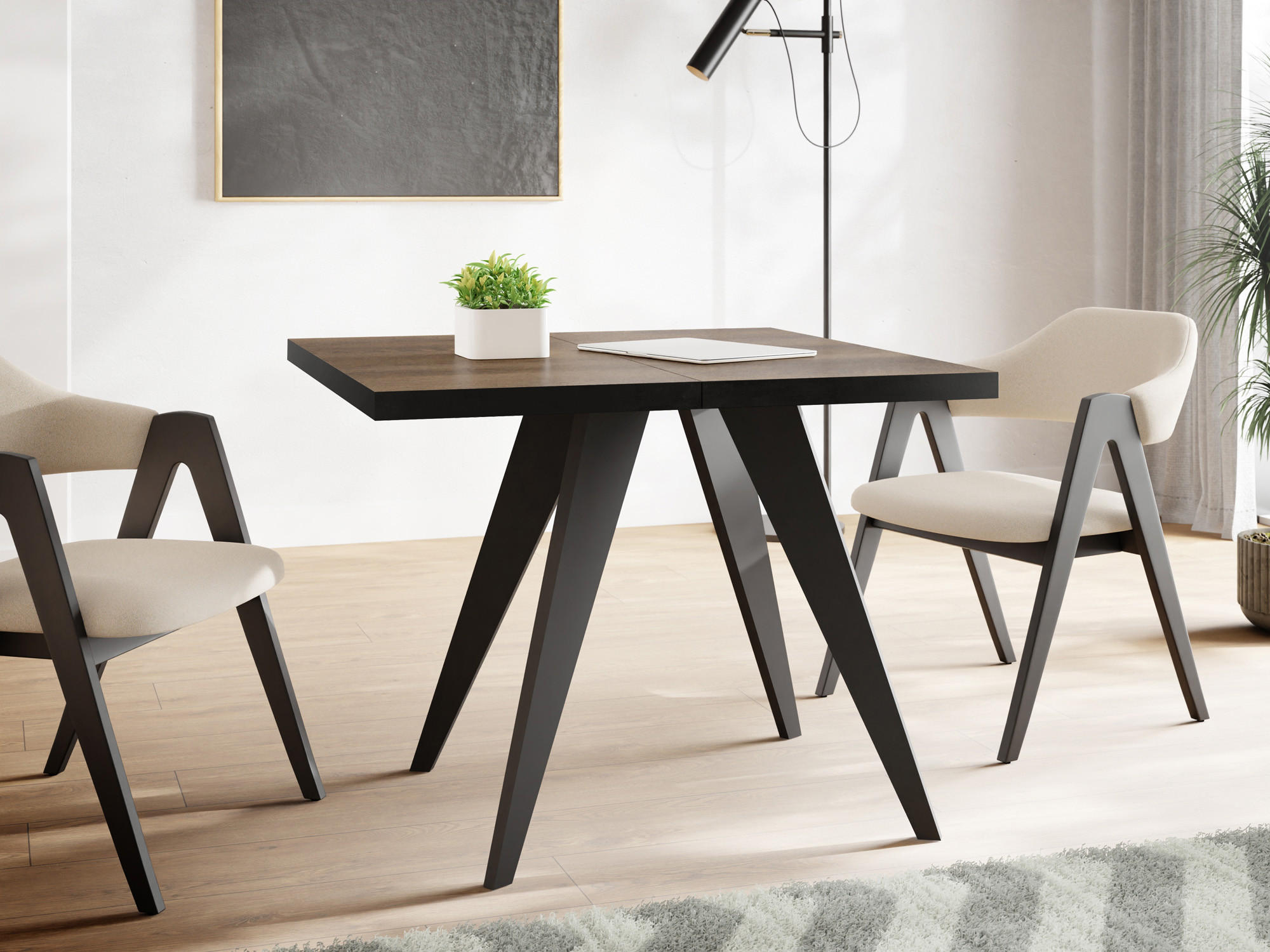 ESSTISCH Quadro quadratischer ausziehbarer, Arvadonna Chestnut 100-200/100/76 cm - Kastanienfarben/Schwarz, Holz/Holzwerkstoff (100/100/76cm) - WFL GROUP