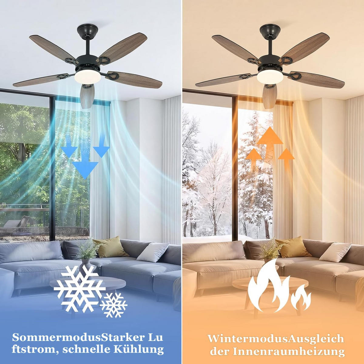 DECKENVENTILATOR mit Beleuchtung Ularen 112/15/40 cm - Schwarz, Metall (112/15/40cm) - ZMH
