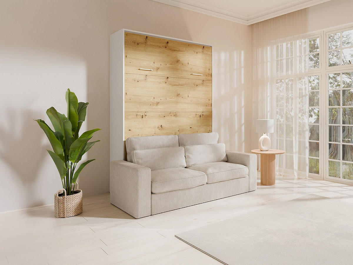 SCHRANKBETT - 2 Personen - holz - naturfarben hell, weiß Beganio - Naturfarben/Weiß, Holz (160/200cm) - Vente-Unique