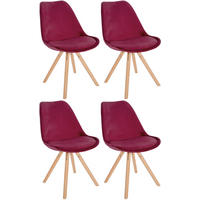 STUHL 4er Set Samt bordeauxrot - Eukalyptusholzfarben/Bordeaux, Holz/Textil (48/81/54cm) - CLP