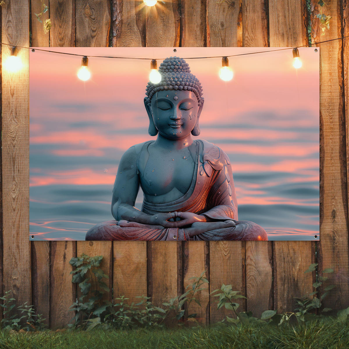 ZAHRADNÍ PLAKÁT Buddha - Socha - Buddha - Voda - Umění - Buddha 180x120 cm - šedohnědá, plast (180/120/0.2cm) - OnlyWow
