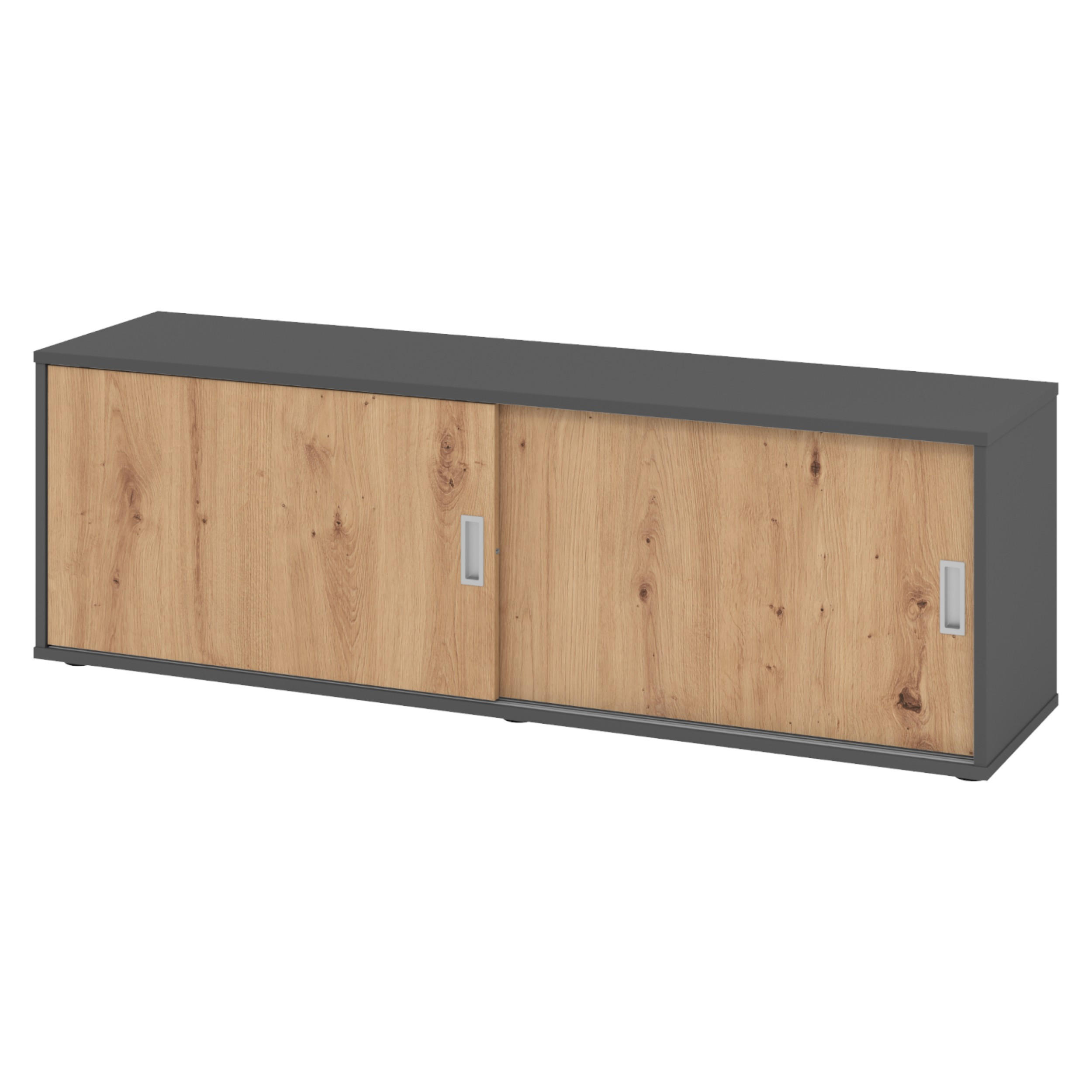 LOWBOARD mit Schiebetür 40/160/52 cm in Graphitfarben/Wildeiche - Wildeiche/Graphitfarben, Holzwerkstoff (160/52/40cm) - bümö