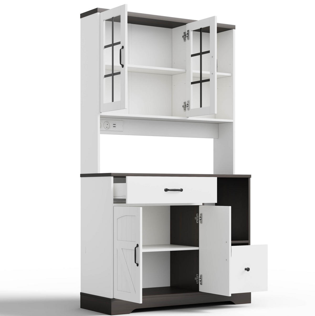 KUHINJSKI ormar, 105/40/185 cm, MDF natural/bijela, s LED rasvjetom i utičnicama - prirodne boje, drvni materijal (105/185/40cm) - BEAOK