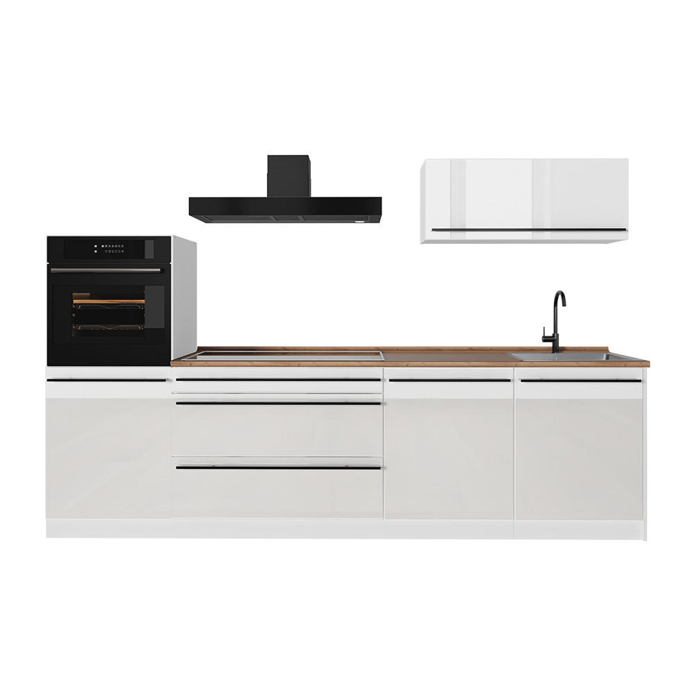 KUCHYNKA R-Line, Biely vysoký lesk/biely, 280 cm Goldkraft tammi työtaso - biela/biela s vysokým leskom, kompozitné drevo (280/143/60cm) - Vicco