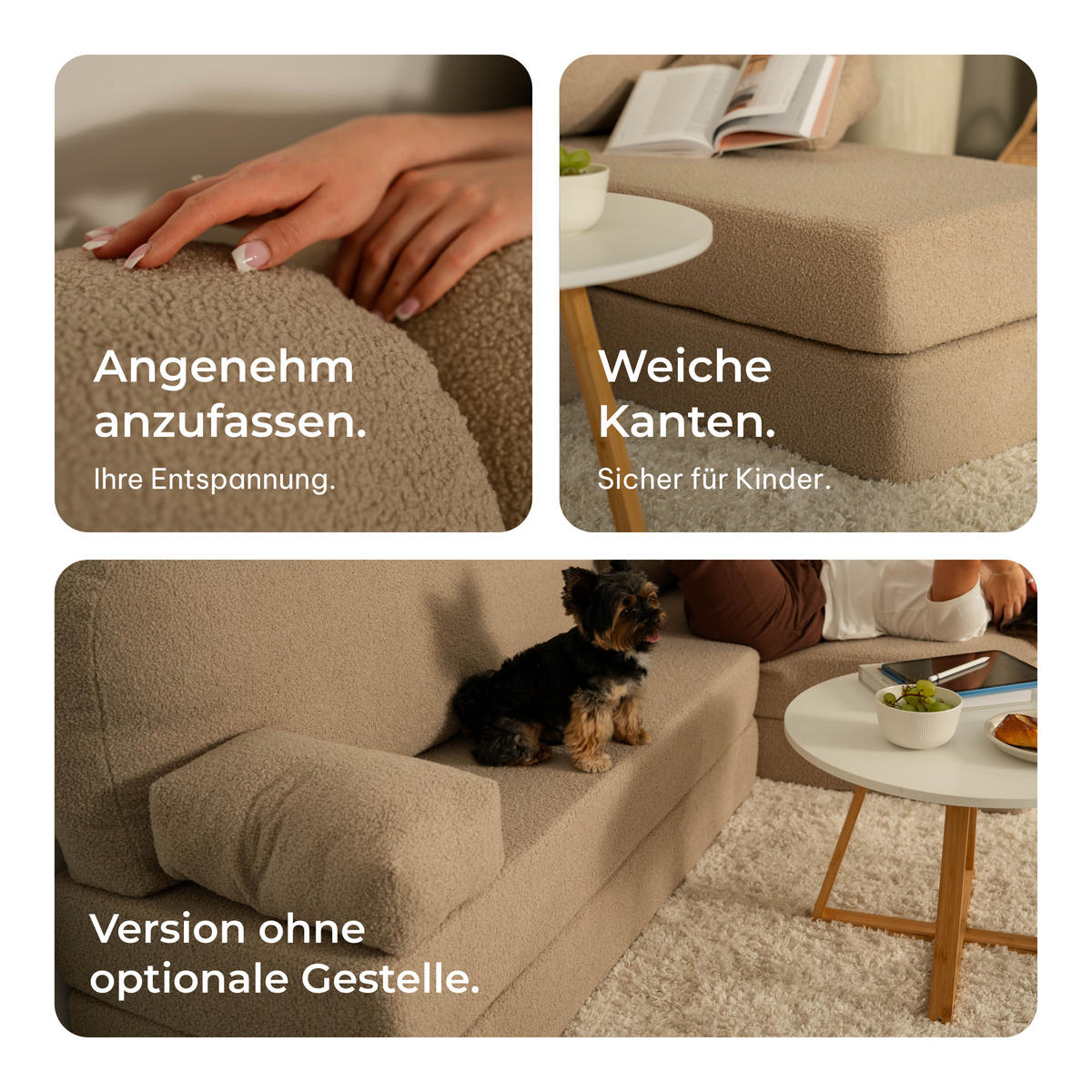 ECKSOFA SABI modulares Boneless Sofa mit Schlaffunktion Grau Boucle-Stoff - Grau, Textil (200/120cm) - MASSENO