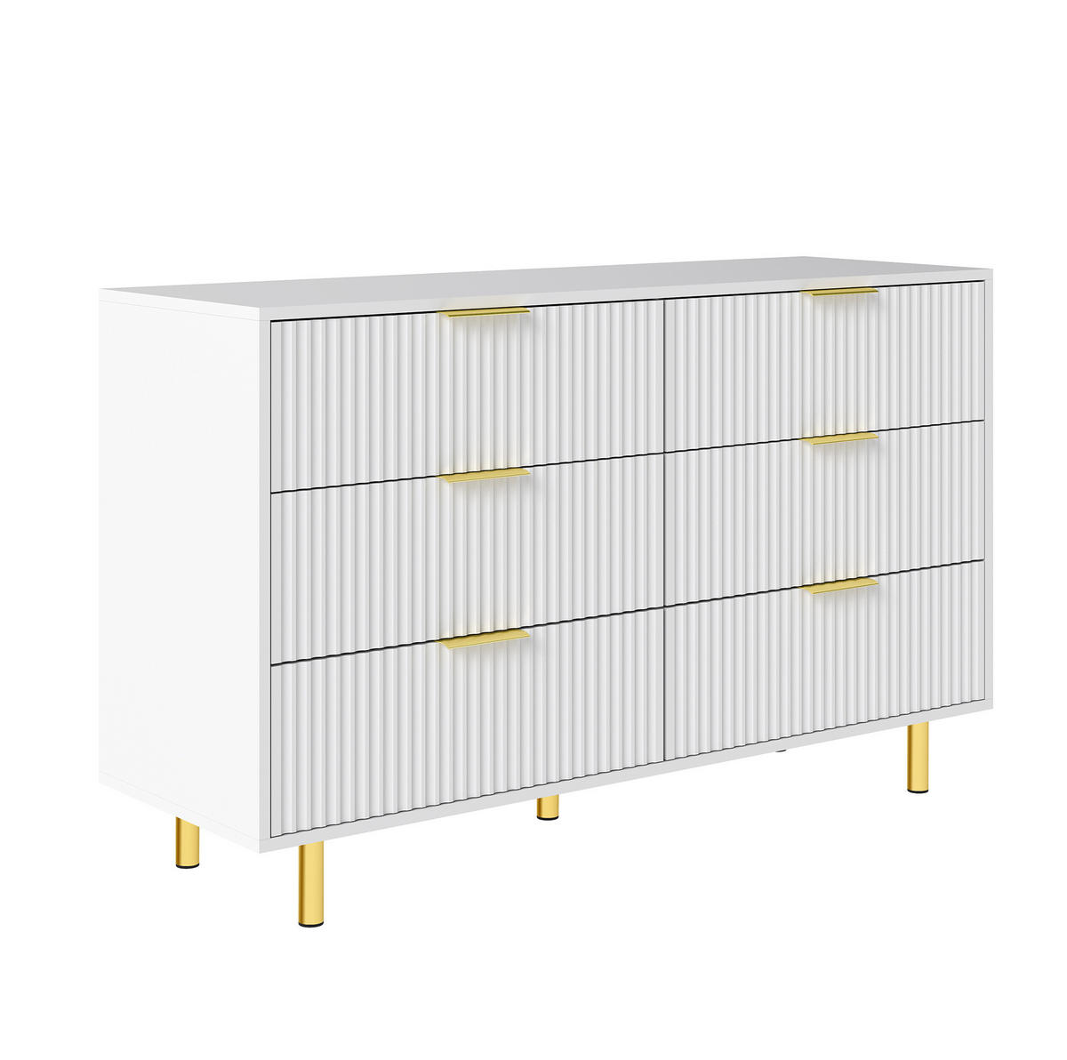 SIDEBOARD aus MDF 200x40x72 cm Weiß mit 9 Schubladen, modularer Aufstellung und goldfarbenen Metallbeinen - Weiß, Holzwerkstoff (200/72/40cm) - Modfu