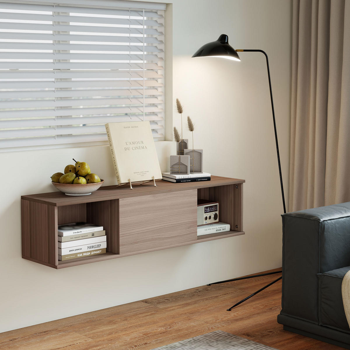 LOWBOARD DE-15917 Wandhängend mit Klapptür Braun - Braun, Holzwerkstoff (120/29.5/30cm) - ComfortXL