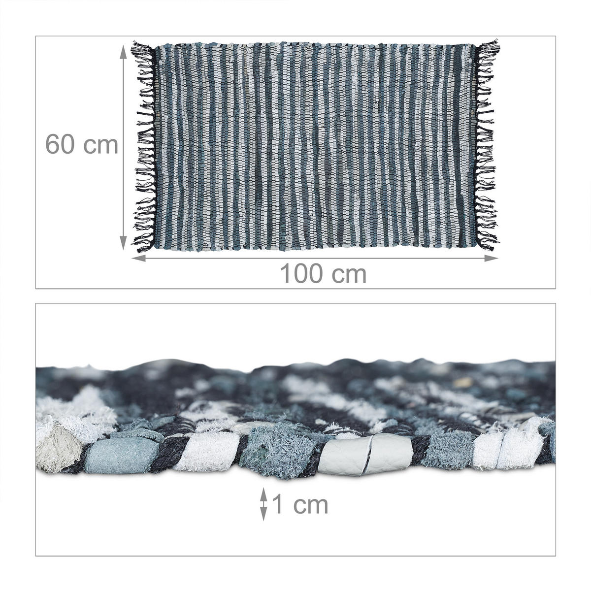 FLICKENTEPPICH - Grau, Leder/Textil (100/60cm) - Relaxdays