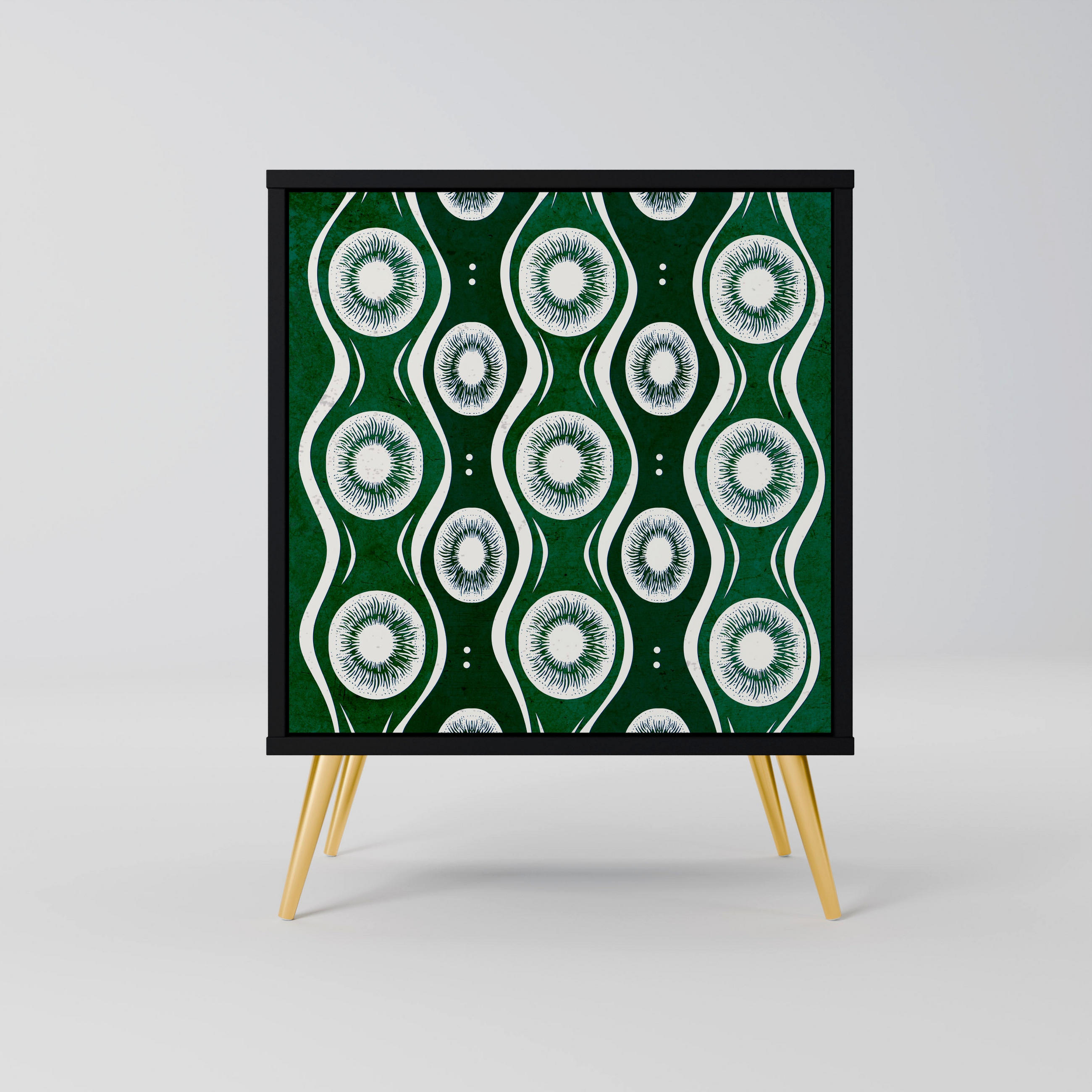 SIDEBOARD GREEN EYES, Schwarz, 57,5x42x75,5 cm, Goldfarbene Metallfüße - Goldfarben/Multicolor, Holzwerkstoff/Metall (57.5/75.5/42cm) - SpaceRebels