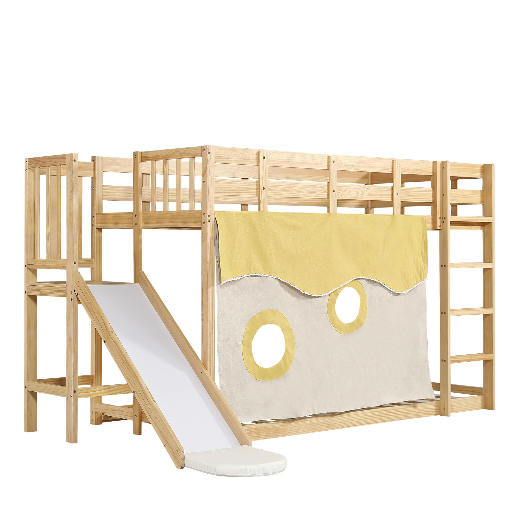 ETAGENBETT 90/200 cm aus Holz mit Treppe, Rutsche, Vorhang und Fallschutz, Natur - Naturfarben, Holz (90/200cm) - Redom