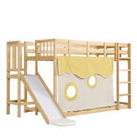 ETAGENBETT 90/200 cm aus Holz mit Treppe, Rutsche, Vorhang und Fallschutz, Natur - Naturfarben, Holz (90/200cm) - Redom