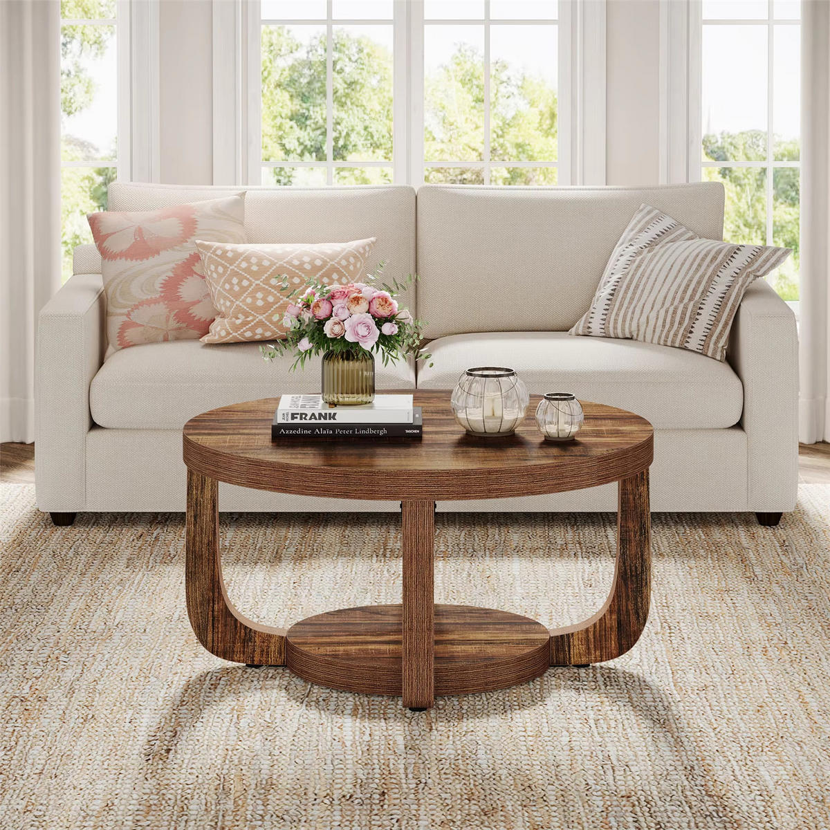 COUCHTISCH Rund 80 cm 2 Ebenen Stauraum - Braun, Holz (80/80/41cm) - Bomclap