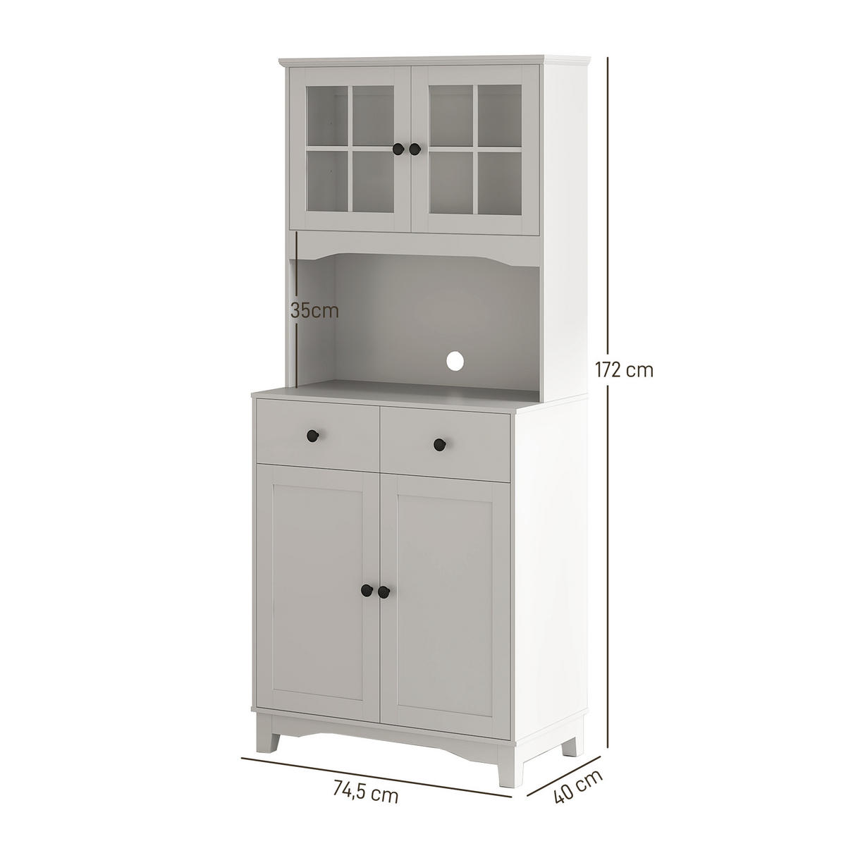 KÜCHENSCHRANK Hochschrank mit Mikrowellenregal, 2 Schränken für Wohnzimmer - Schwarz/Weiß, Holzwerkstoff/Kunststoff (40/172/74.5cm) - HOMCOM