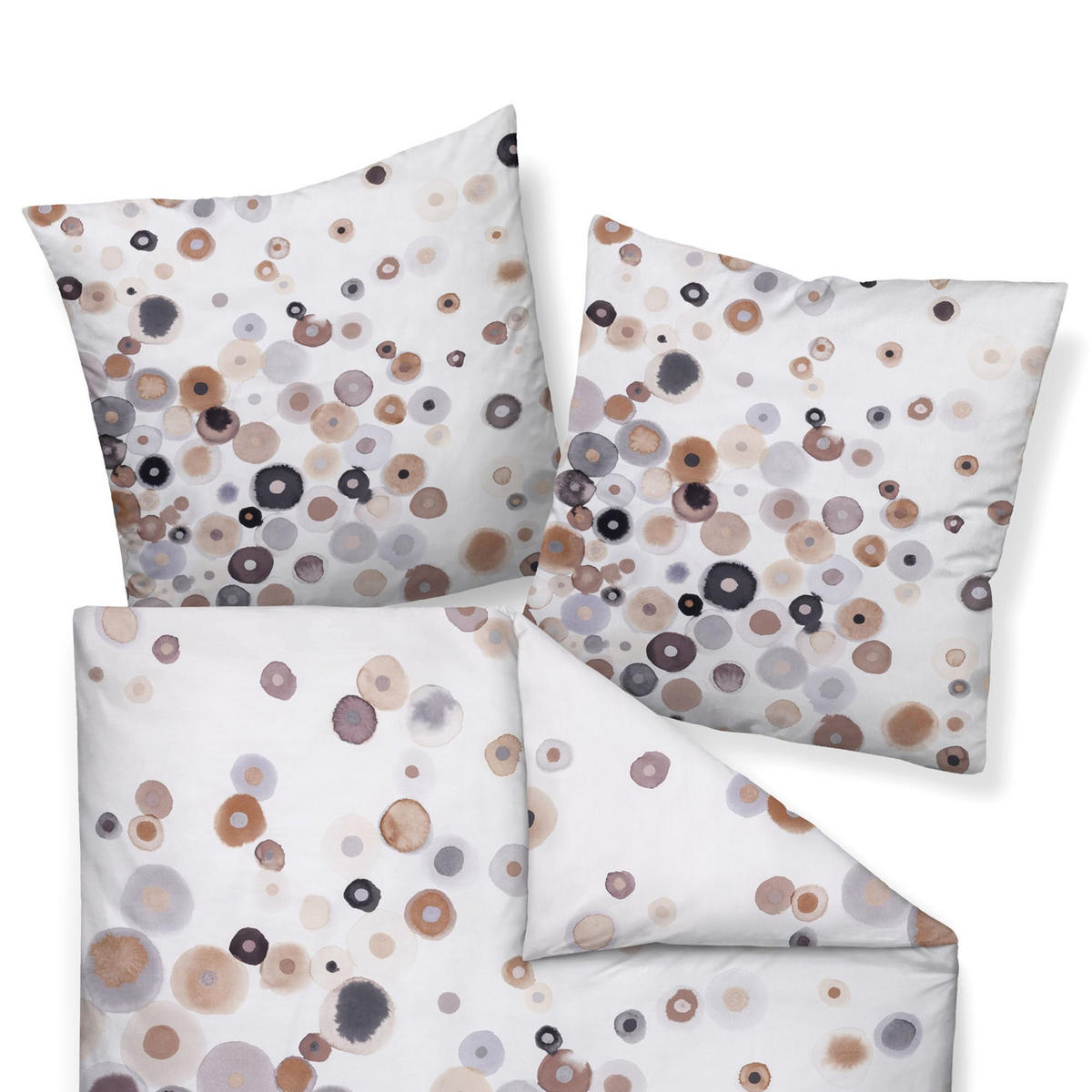 WENDEBETTWÄSCHE-SET 2-teilig in Weiß/Braun 155x220 cm - Weiß, Textil (30/40cm) - Janine