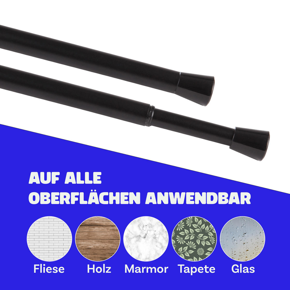 VERSTELLBARE Vorhangstange - Spannstange zum Klemmen Schwarz Ø10/13 mm 60-90 cm - Schwarz, Metall (60cm) - Bestlivings