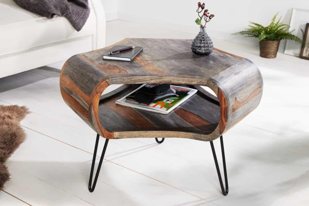 COUCHTISCH ORGANIC LIVING Sheesham rechteckig Grau|Natur 70cm - Braun/Grau, Holz/Metall (60/70/46cm) - riess-ambiente