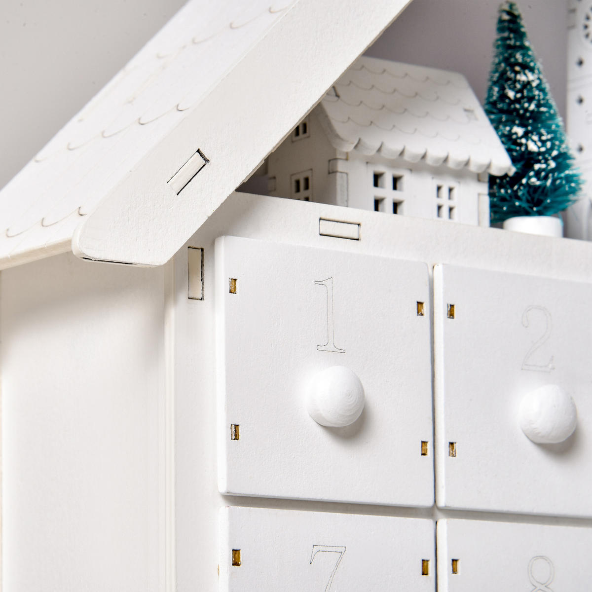 ADVENTNÍ KALENDÁŘ Vánoční kalendář 24 zásuvek s LED diodami, design 2 v 1 - bílá, dřevo (9/42/39cm) - HOMCOM