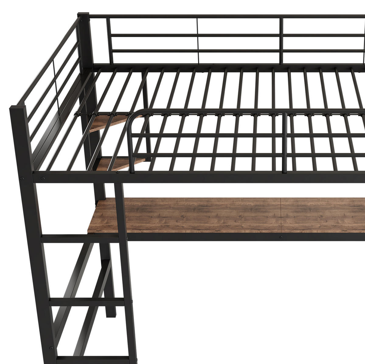 HOCHBETT 90/200 cm mit Schreibtisch, 4 Regalen und Bücherregal aus Metall, Schwarz - Schwarz, Metall (90/200cm) - Redom
