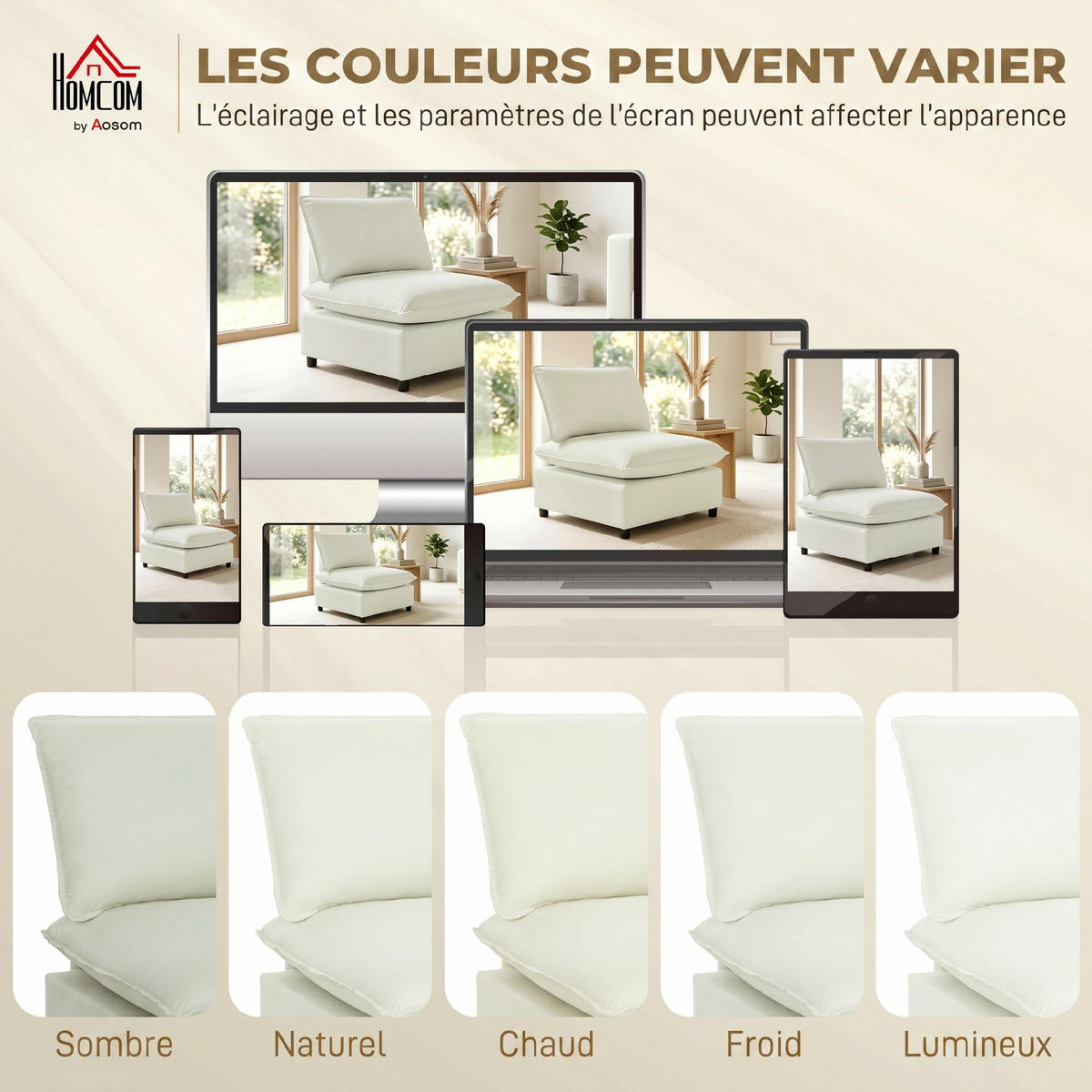 SESSEL DE-13498 1-Sitzer ohne Armlehnen, große Sitzfläche Creme - Creme, Textil (85/78/74cm) - ComfortXL