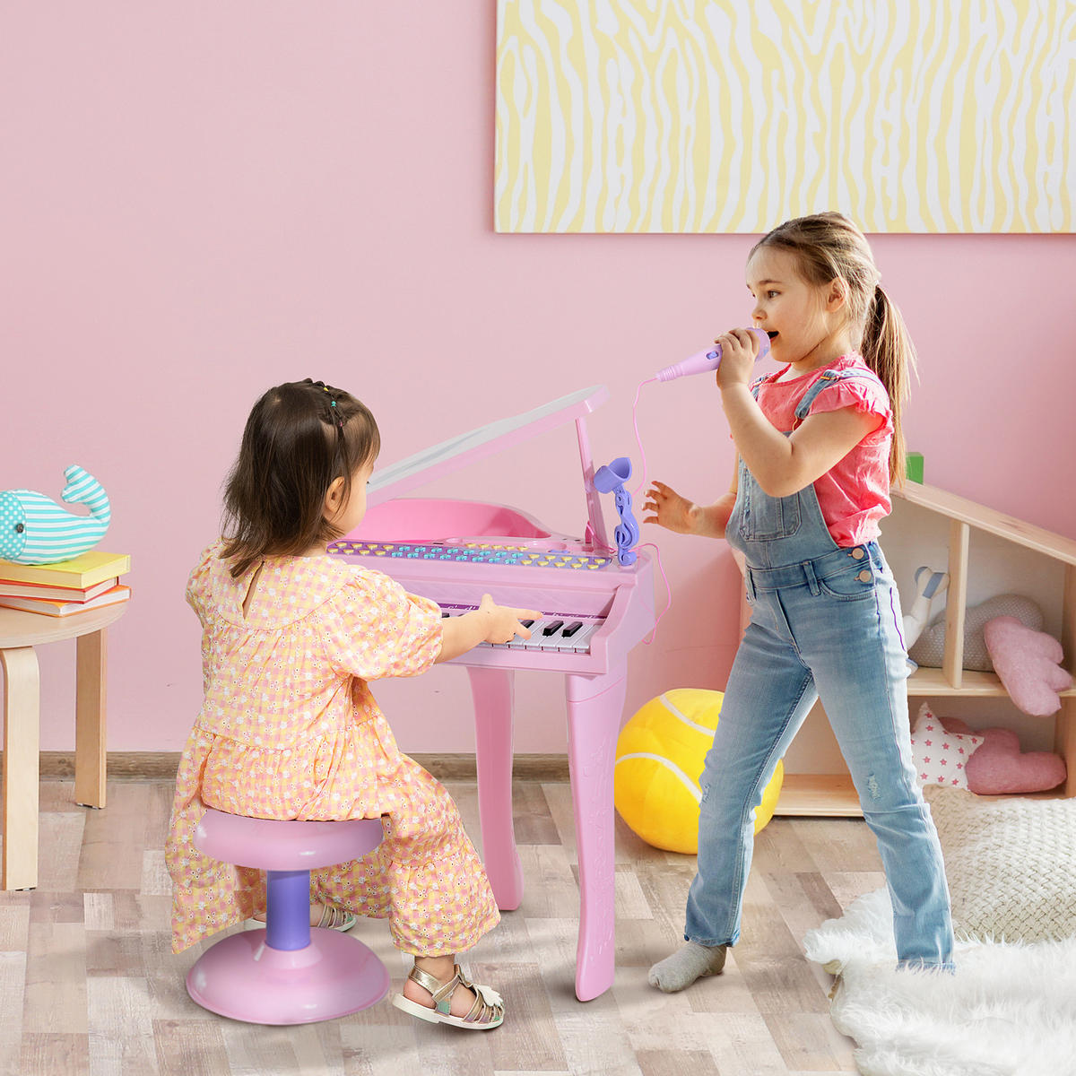 KINDER Klavier Piano - Rosa, Kunststoff (39/69/48cm) - HOMCOM