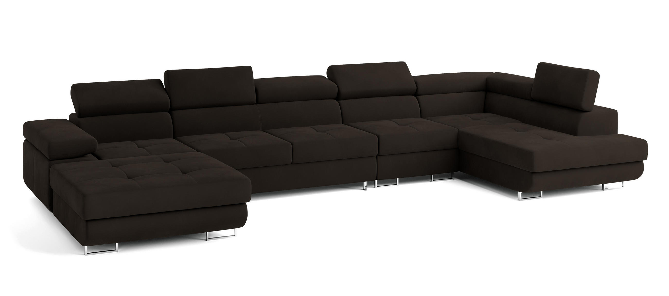 WOHNLANDSCHAFT VELORA R-S Braun Velours-Stoff mit Schlaffunktion - Braun, Holz (419/90/202cm) - MASSENO