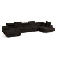 WOHNLANDSCHAFT VELORA R-S Braun Velours-Stoff mit Schlaffunktion - Braun, Holz (419/90/202cm) - MASSENO