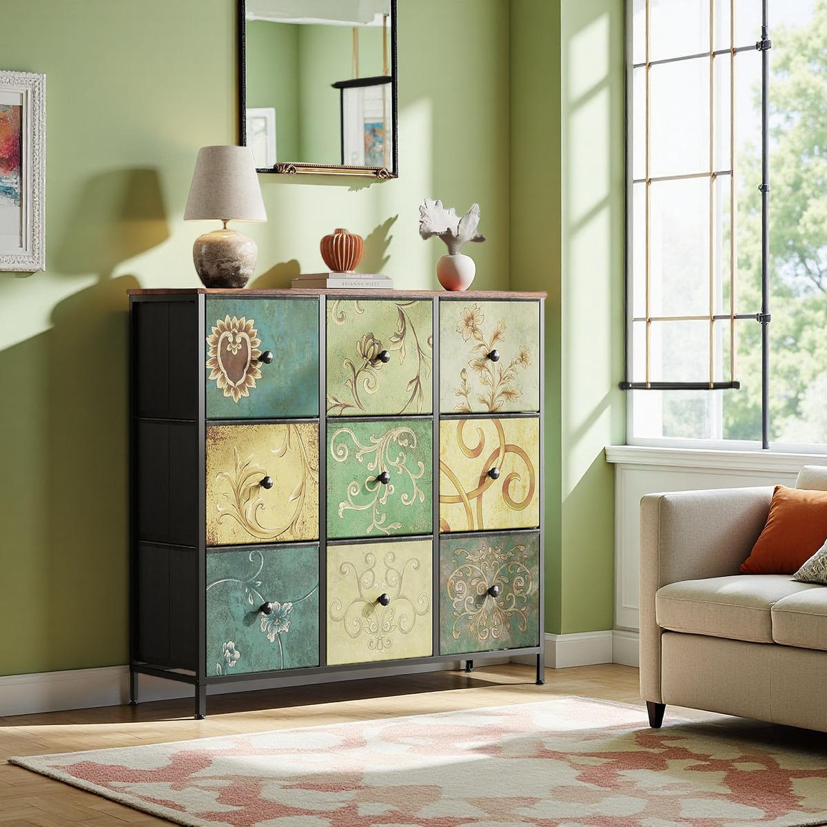 KOMMODE im Retro-Stil mit 9 Schubladen & Metallrahmen - Multicolor, Holzwerkstoff (30/86.5/100cm) - SHOPENTRA