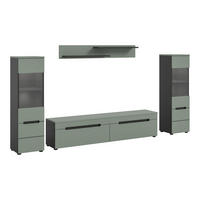 WOHNWAND inkl Beleuchtung Nova 4 tlg. (B/H/T: ca. 272/141/33 cm) in Basalt grau/Smoke Green - Grau, Holzwerkstoff (272/141/33cm)