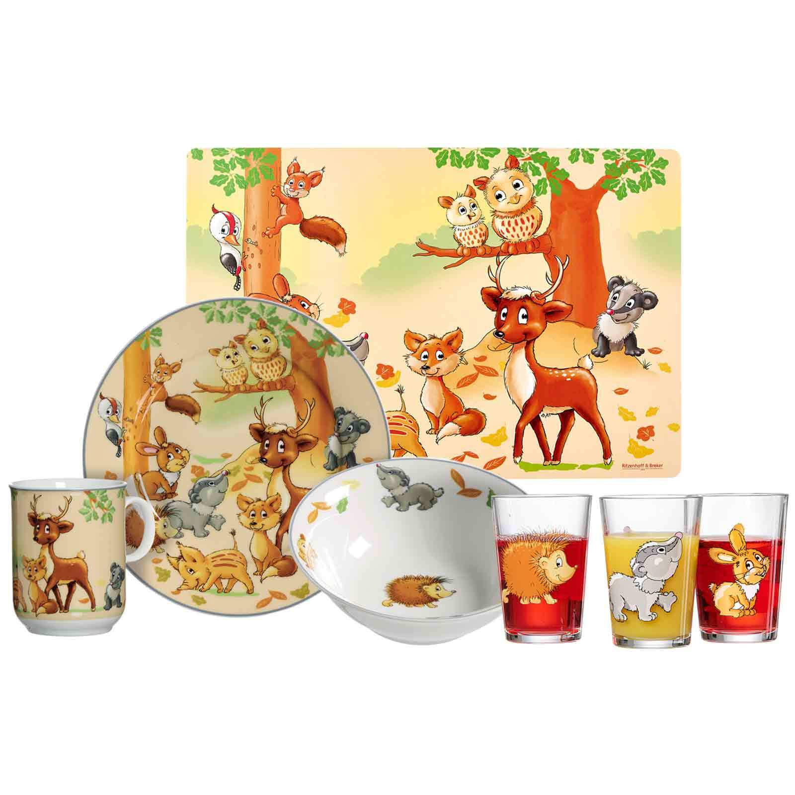 GESCHIRR-SET MIT KINDERBECHER Waldtiere bunt 7er Set - Multicolor, Kunststoff (1/1/1cm) - Ritzenhoff Breker