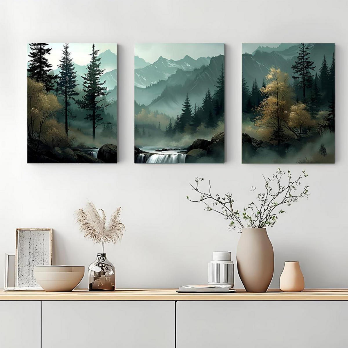 LEINWANDBILD 3-teiliges Set Wald Landschaft - Multicolor, Textil (30/0.5cm)