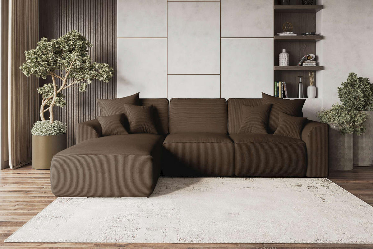 ECKSOFA GUSTO Cordstoff Braun Links inkl. Schlaffunktion - Chromfarben/Braun, Kunststoff/Textil (295/194cm) - 99rooms