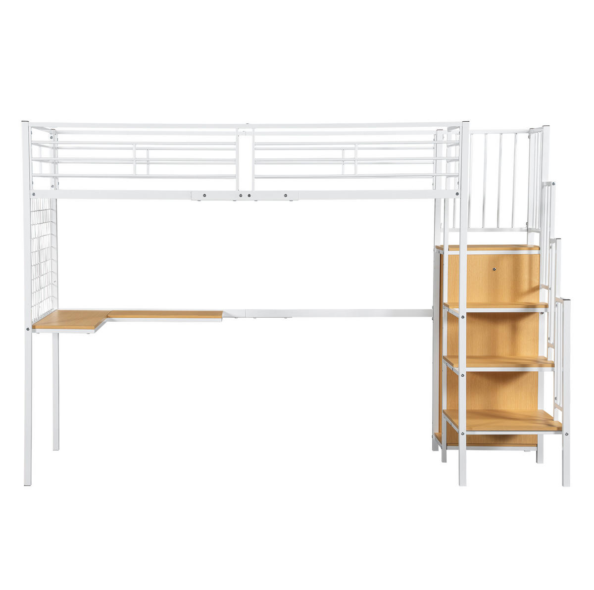 HOCHBETT 90/200 cm in Weiß/Natur – mit Schreibtisch, Kleiderschrank und Treppe - Weiß, Holzwerkstoff (90/200cm) - BEAOK