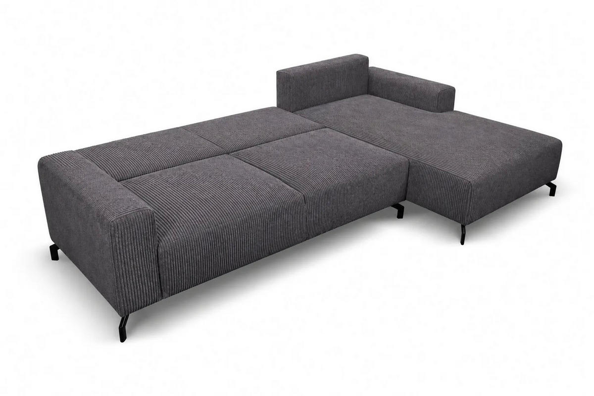 ECKSOFA mit Schlaffunktion Aspen, Dunkelgrau Cordstoff, Ottomane Rechts - Dunkelgrau, Textil (312/187cm) - VENASI MÖBEL