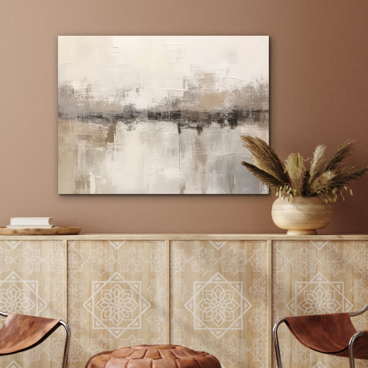KOVOVÝ OBRAZ Moderné umenie - Abstraktné - Béžové 80x60 cm - béžová, kov (80/60cm) - MuchoWow