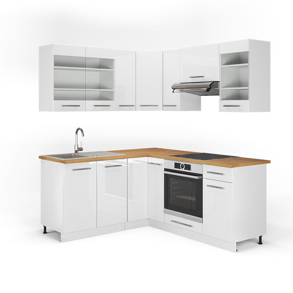 ECKKÜCHE Fame-Line Weiß/Weiß Hochglanz 190 x 160 cm ohne Arbeitsplatte - Weiß, Holzwerkstoff (190/81.6/46cm) - Vicco