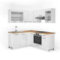 ECKKÜCHE Fame-Line Weiß/Weiß Hochglanz 190 x 160 cm ohne Arbeitsplatte - Weiß, Holzwerkstoff (190/81.6/46cm) - Vicco
