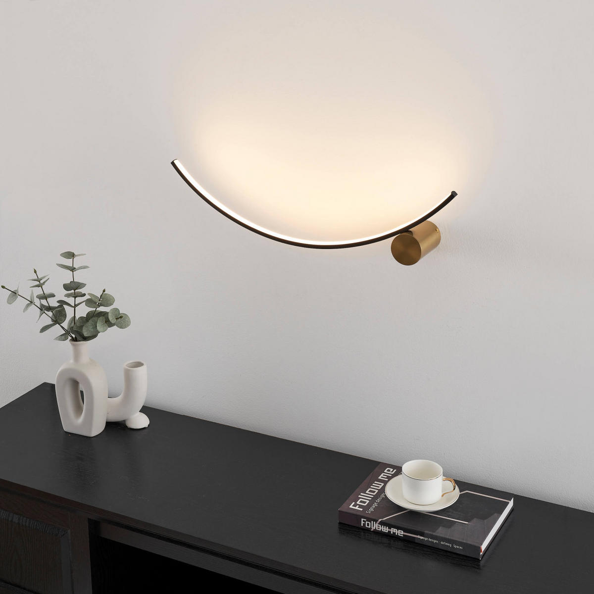 WANDLEUCHTE Curva, Schwarz und gold, 58cm - Goldfarben, Metall (14/58/58cm) - KOSILUM