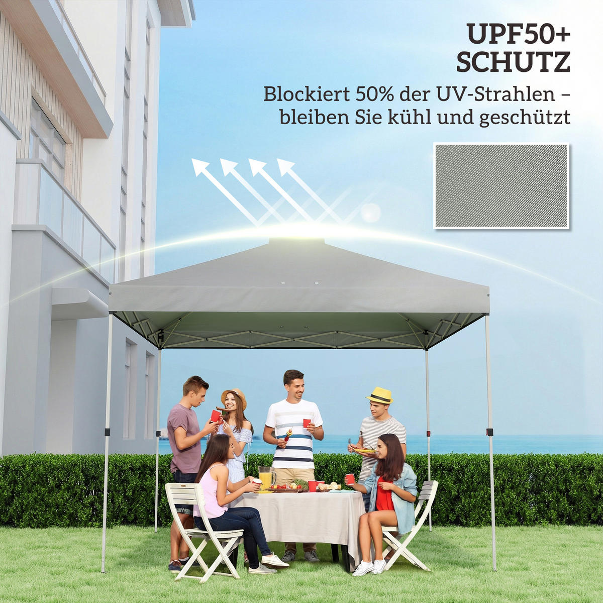 PAVILLON-DACH Ersatz 3 x 3 m mit UV50+ Schutz, wasserfest und mit 8 Abflusslöchern, Hellgrau - Hellgrau, Textil (300/25/300cm)