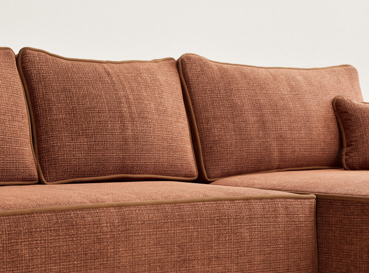 ECKSOFA MIT SCHLAFFUNKTION Modo Beige grau Chenille-Stoff - Rechts Seite - Rostfarben/Schwarz, Holz/Holzwerkstoff (294/185cm) - Maison de Reve