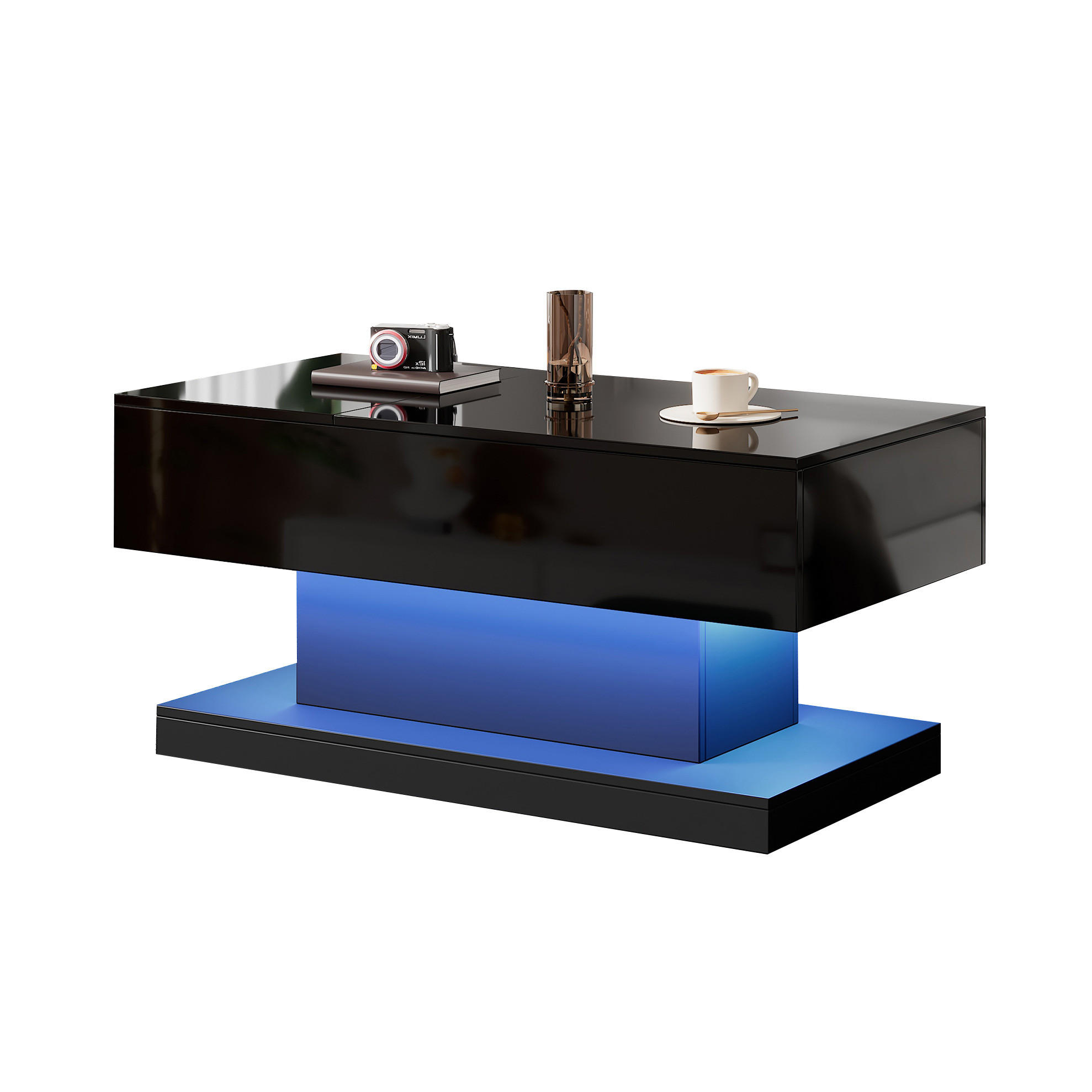 COUCHTISCH 100/50/45 cm in Schwarz mit LED-Beleuchtung und Hochglanz - Schwarz, Holzwerkstoff (100/50/45cm) - Flora Grace