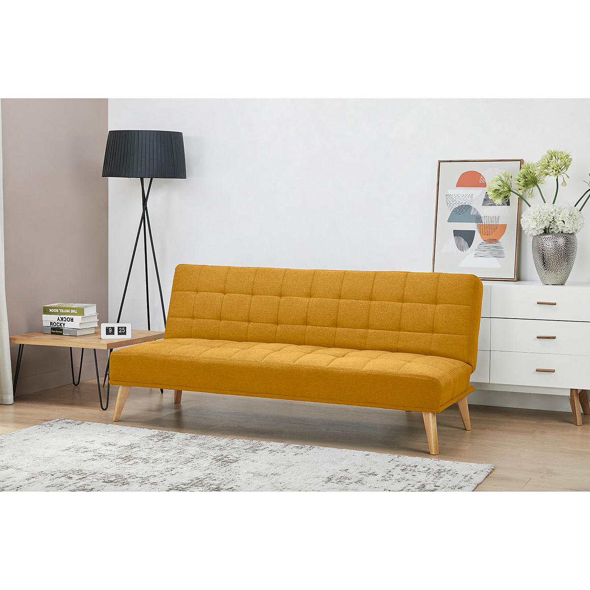 SCHLAFSOFA - Hellbraun/Gelb, Birkenholz/Textil (180/81/86cm) - home24