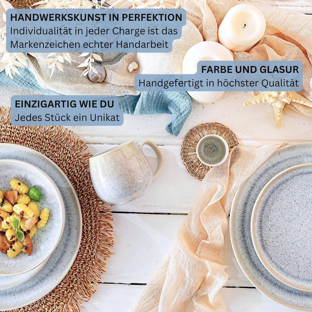 TAFELSERVICE SANTORINI - 12 teilig aus Steingut - Creme, Keramik (40/37/48cm) - Sänger