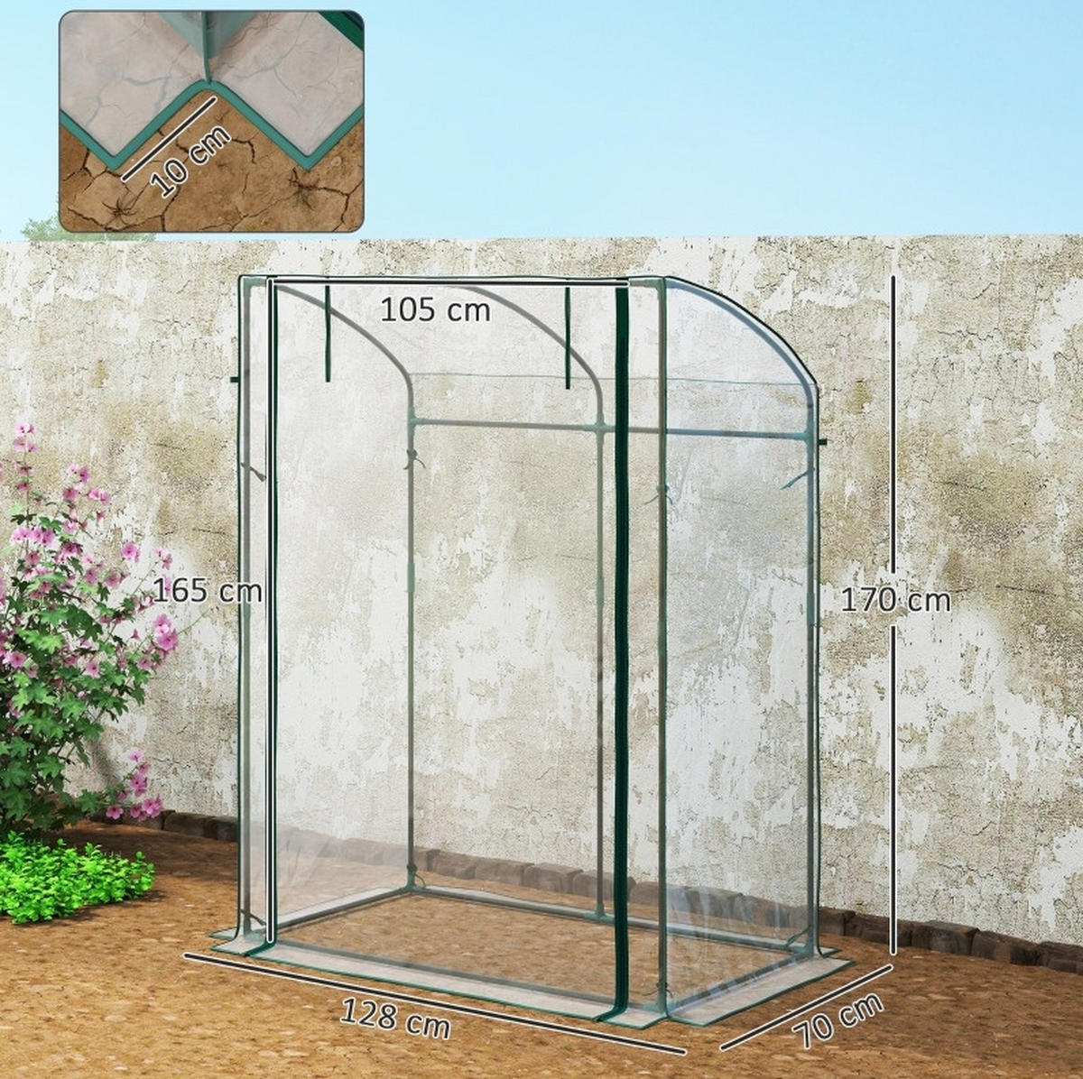 GEWÄCHSHAUS aus Kunststoff 128x70x170 cm Transparent mit Reißverschlusstür - Transparent, Kunststoff (70/170/128cm) - Modfu