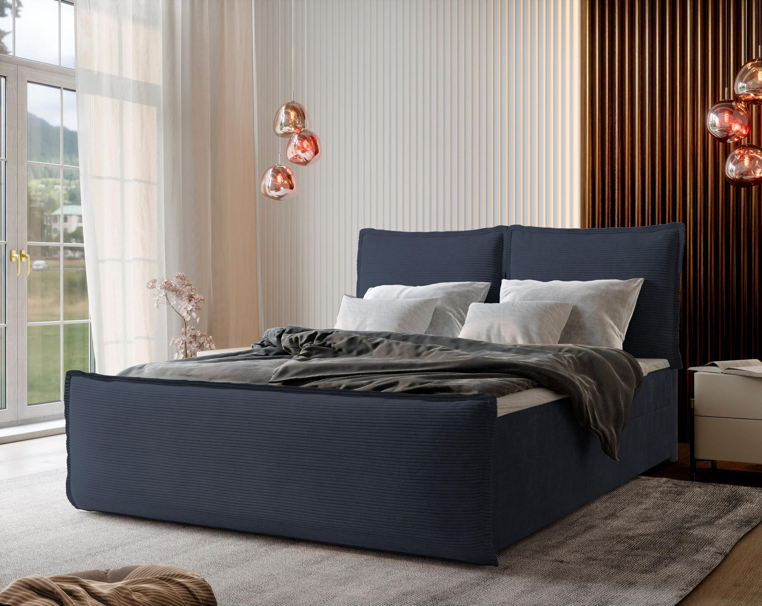 BOXBETT MONTA 160x200 cm mit Matratze und Topper - Blau - Blau, Holz (160/200cm) - MASSENO