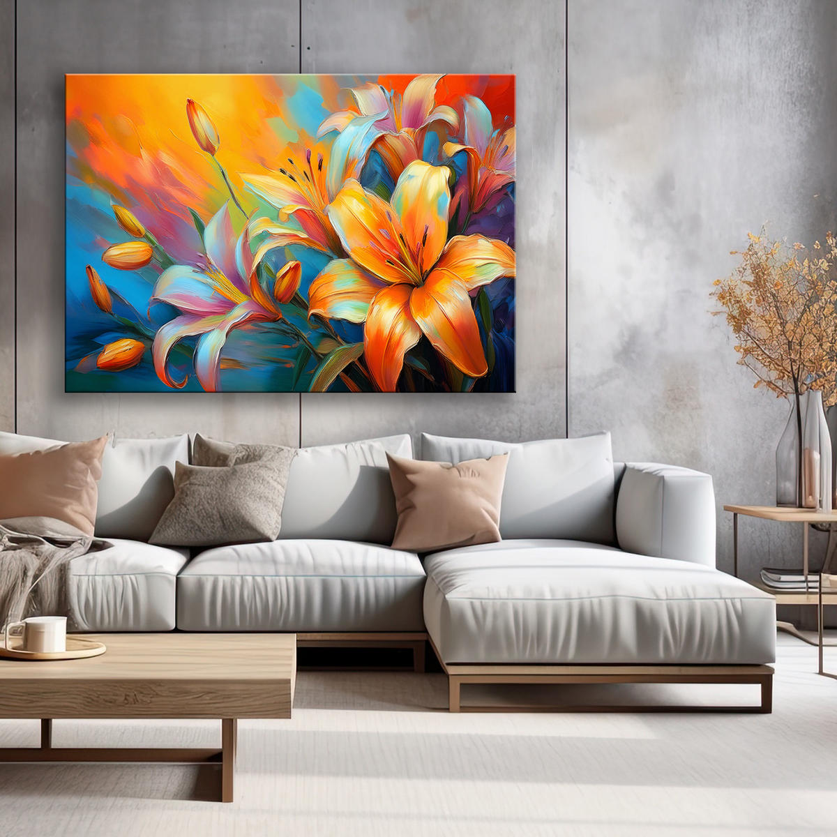 WANDBILD pastellfarbene lilien abstraktion - Multicolor, Textil (60/40cm) - Feeby