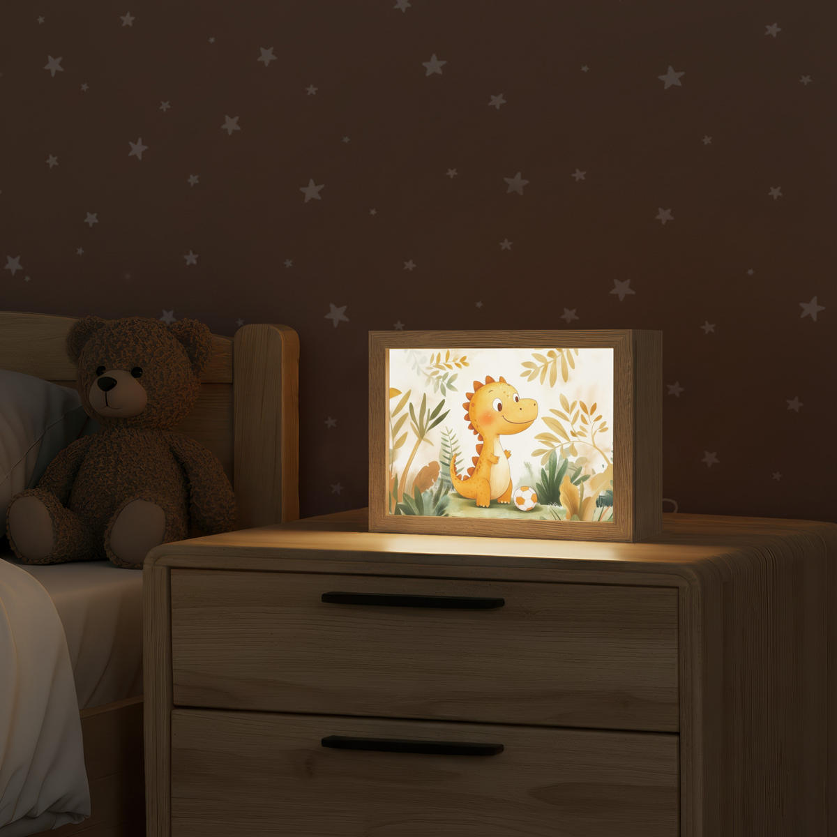 NACHTTISCHLAMPE Dino - Fußball - Orange 20x15 cm - Beige, Holzwerkstoff (8/20/15cm)