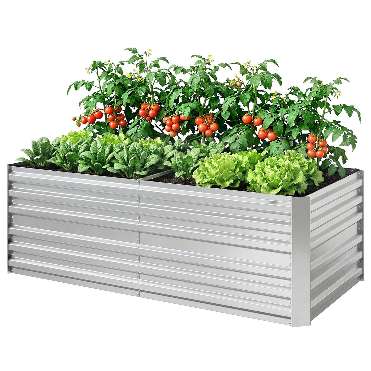 HOCHBEET Grau aus galvanisiertem Stahl mit Verstärkungsstreben 180/90/59 cm - Silberfarben, Metall (180/59/90cm) - PANGIVO